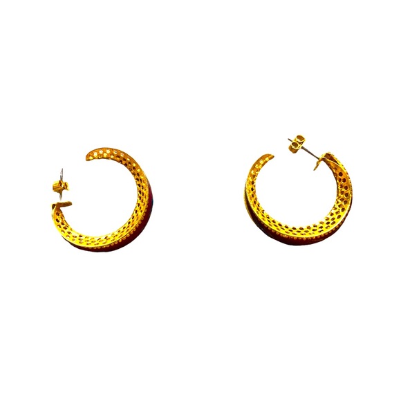 Cloisonné hoop earrings on Gold tone.  Vintage Preloved 1.25” diameter - Picture 8 of 8